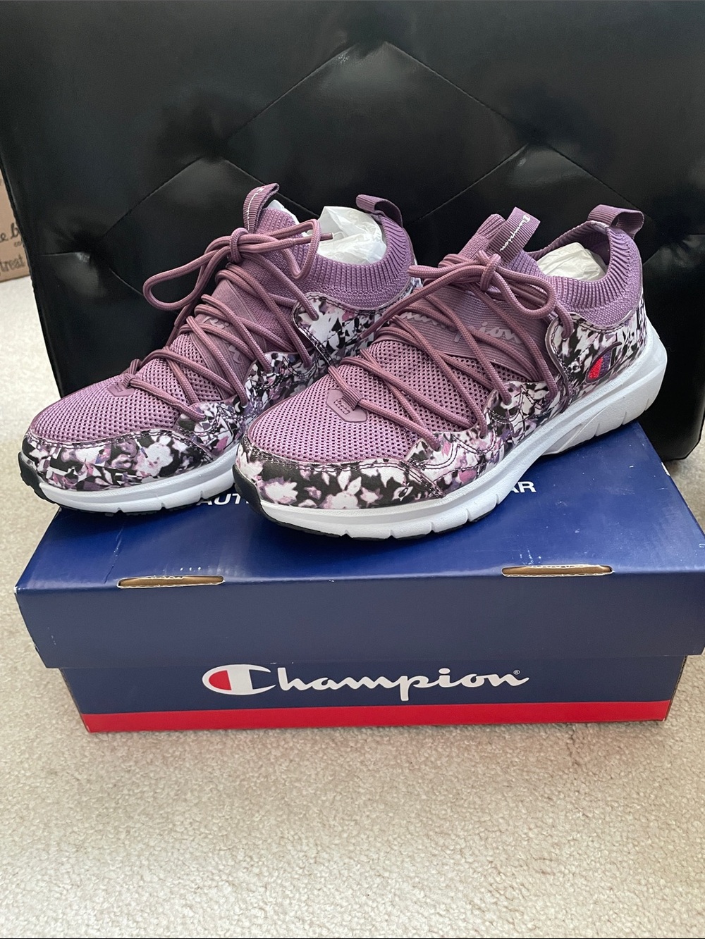 Champion Women's Purple Floral Knit Athletic Sneakers